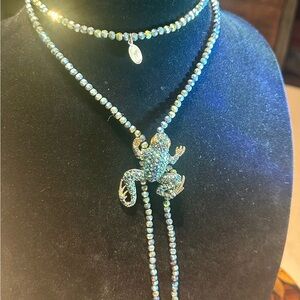 SOLD 
Heidi Daus Blue and Gold Frog Necklace
